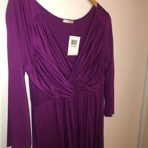 3/4-length purple ruched dress (1X).